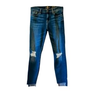 7 For All Mankind Distressed the Ankle Skinny Jeans with Raw Hem